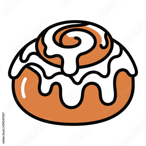 Cinnamon roll with icing, sweet pastry, breakfast treat, vector illustration