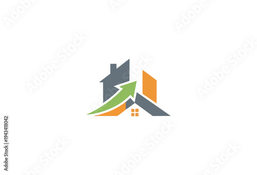 Abstract house icon with upward arrow representing growth and progress