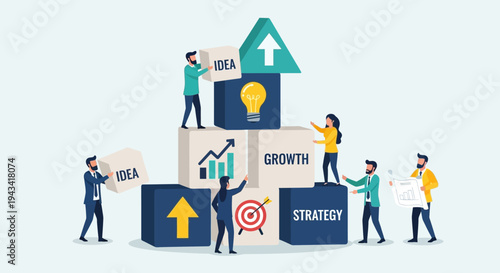 Business Growth Strategy: Team Building Blocks for Success, Idea, Target, and Upward Trend