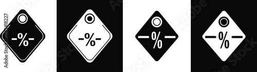 Four black and white diamond shape sale percentage labels