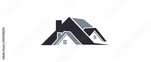 House illustration with roof and windows on a black background