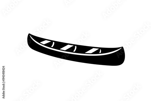 Dynamic Black Silhouette Canoe Icon for Outdoor Recreation, Thrilling Water Sports Adventures, Serene Lake Paddling, Vigorous River Expeditions, Wilderness Camping Trips, and Nature Exploration. Ideal