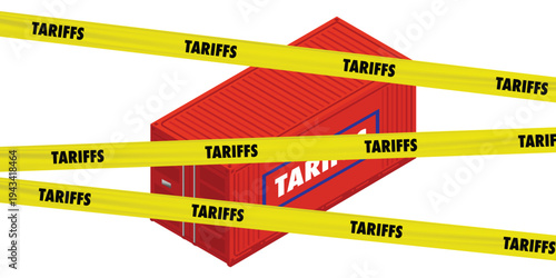 Concept illustration of international trade tariffs and economic pressure with US flag and global trade lines. Symbolizing taxation, import export duties, geopolitics, diplomacy, global market tension