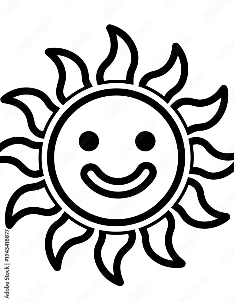 Obraz premium A smiling cartoon sun with rays.