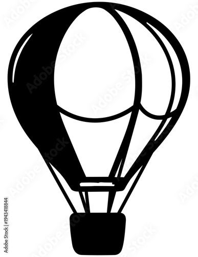 Black hot air balloon graphic illustration.