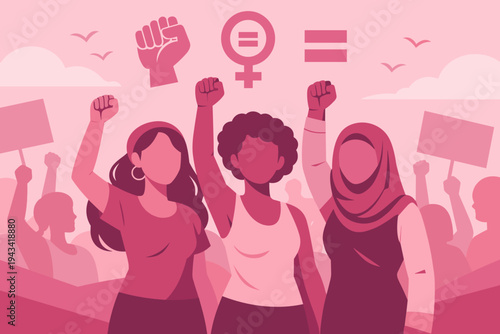 Women Protest for Equality and Rights Female Empowerment Demonstration Illustration