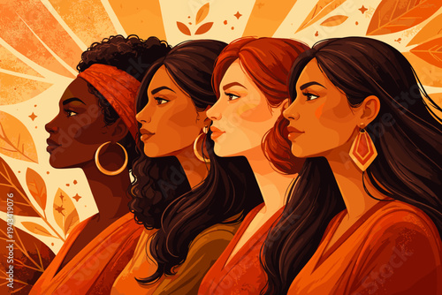 Diverse Women Portraits in Profile Symbolizing Female Empowerment and Cultural Diversity