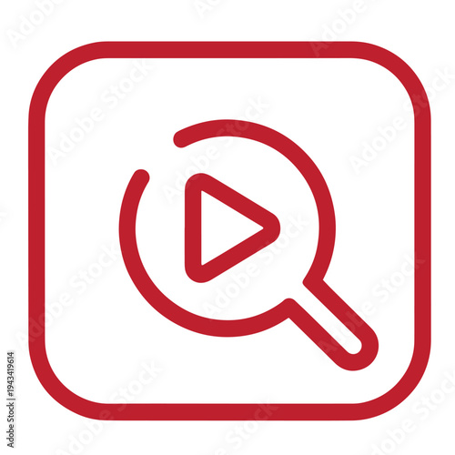 Free Download Red play button icon with magnifying glass in a rounded square box - GFXLoad