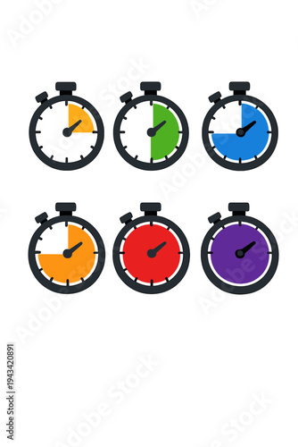 Icon pack for stopwatches displays countdowns ranging from ten to sixty seconds