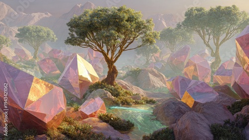 Crystal Valley Landscape With Trees