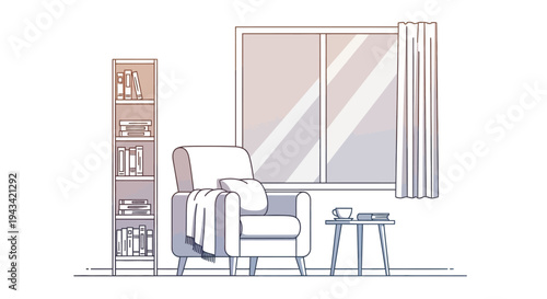 Cozy living room interior with furniture.