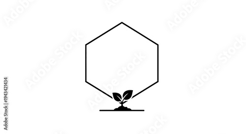 Vector illustration of a growing plant within a hexagonal frame, symbolizing growth and nature