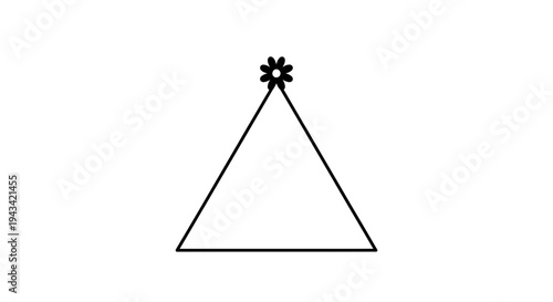 Geometric Abstract Symbol of a Triangle with a Decorative Starburst at the Apex on a White Background