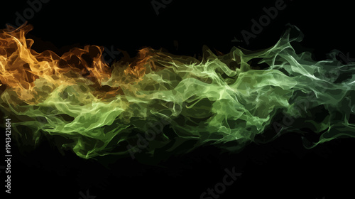 An abstract image featuring a flowing, colorful, smoky-like pattern against a dark background