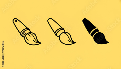 Flat Paint Brush Icon Set with Outline and Solid Styles