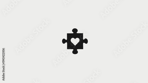 Black puzzle piece graphic with a heart cutout on a light gray background