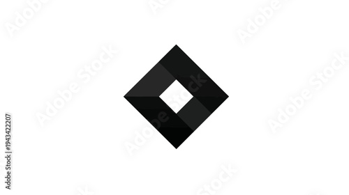 Black diamond-shaped design on white background, composed of layered dark and light gray shapes