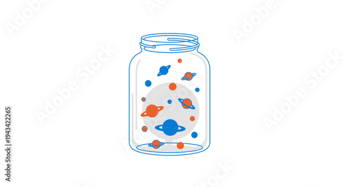 Colorful illustration of fish in a jar.