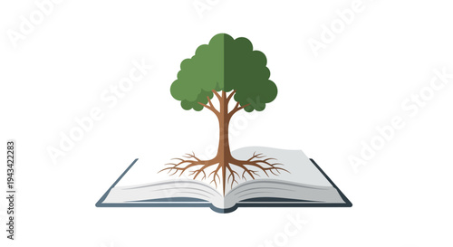 Tree growing from open book roots.