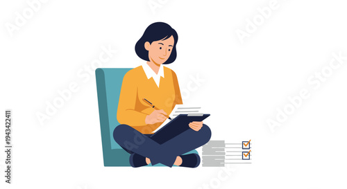 Woman sitting cross-legged with books.
