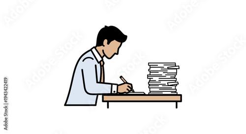 Man working at desk with paperwork.