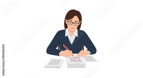 woman sitting at desk with papers.