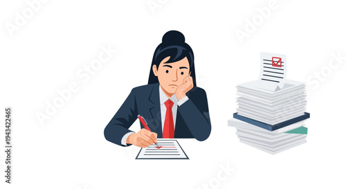 Businesswoman working with paperwork and documents.