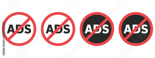 No ads sign ad block symbol stop advertising icon set advertising prohibition anti ads graphic collection flat vector illustration for website app banner poster design