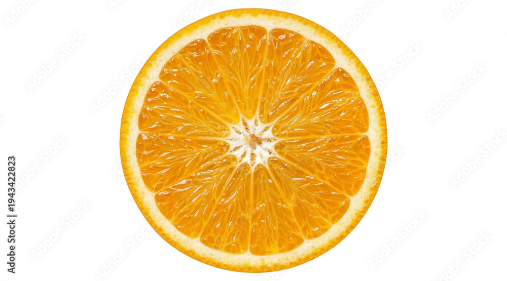 Fototapeta premium A vibrant and juicy slice of orange, showcasing its refreshing texture and bright citrus color, perfect for healthy eating and natural refreshment