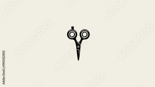 A simple, isolated black barber shears illustration centered on a beige background