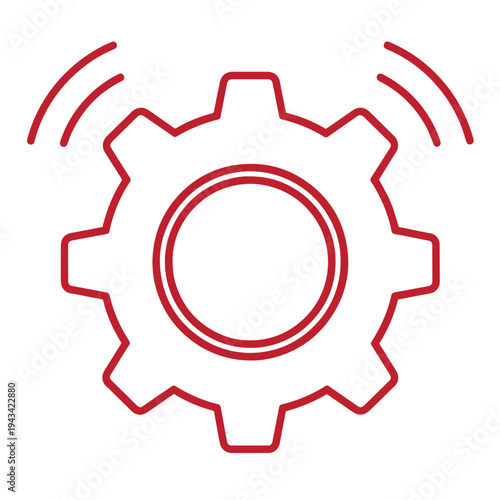 red gear icon with signal waves symbolizing settings or configuration in technology and mechanics