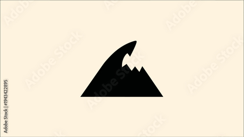 A simple, minimalist mountain logo with a breaking wave crest, presented in black on a cream background