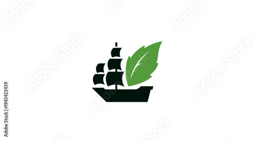 A stylized logo features a ship's silhouette with a green leaf in place of a sail