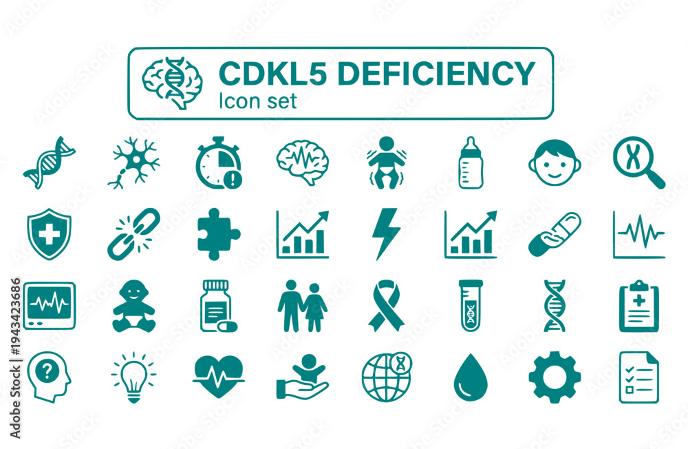 Fototapeta premium CDKL5 Deficiency Icon Set Rare Genetic Disorder Neurological Condition Developmental Delay Epilepsy Seizure Disorder Vector Illustration