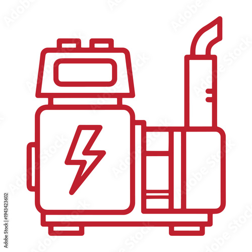 red line drawing of a taser gun with a lightning bolt on the side