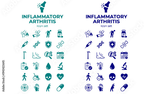Inflammatory Arthritis Icons Set Joint Pain Autoimmune Disease Rheumatoid Arthritis Chronic Inflammation Joint Swelling Vector Illustration