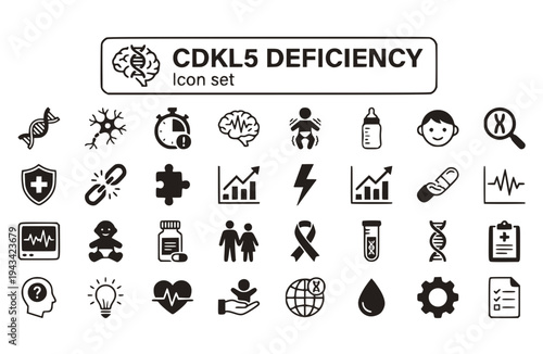 CDKL5 Deficiency Icon Set Rare Genetic Disorder Neurological Condition Developmental Delay Epilepsy Seizure Disorder Vector Illustration