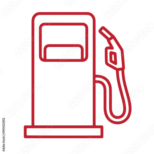 Red line icon of a gas pump with nozzle on the right side  fuel station symbol