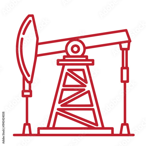 Red oil pump jack icon for energy and industry concepts  oil pumpjack for drilling operations