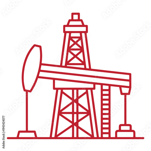 red oil pumpjack or nodding donkey used to extract crude oil from the ground  simple line art illustration