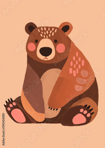 Urso pardo fofo no estilo ilustração infantil - Feito a mão