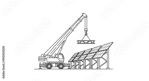 Crane lifting solar panel module.