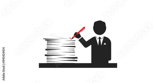 Businessman cutting a stack of papers.