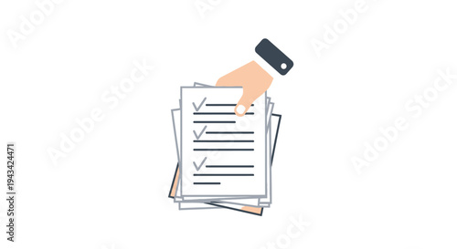 Hand holding smartphone checking documents.