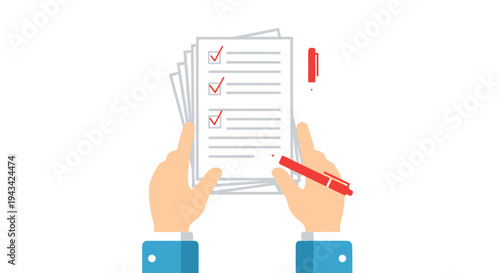 Hands holding checklist with pen.