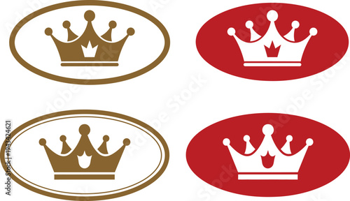 Four crown logos with maple leafs on white and red backgrounds