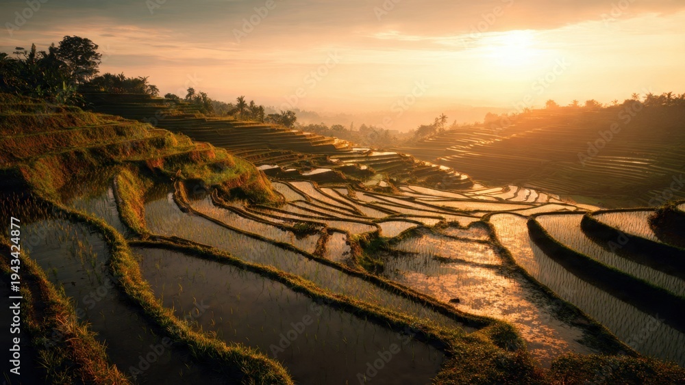Fototapeta premium Rice Terraces at Sunrise in Asia