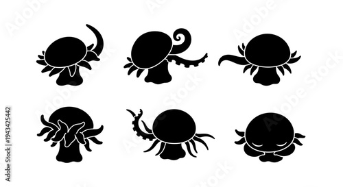 Cute Cartoon Octopus Silhouettes Collection, Vector Art
