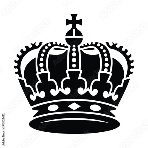 A detailed black silhouette of a regal crown with jeweled arches