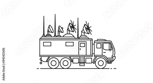 Large truck with communication equipment installed.